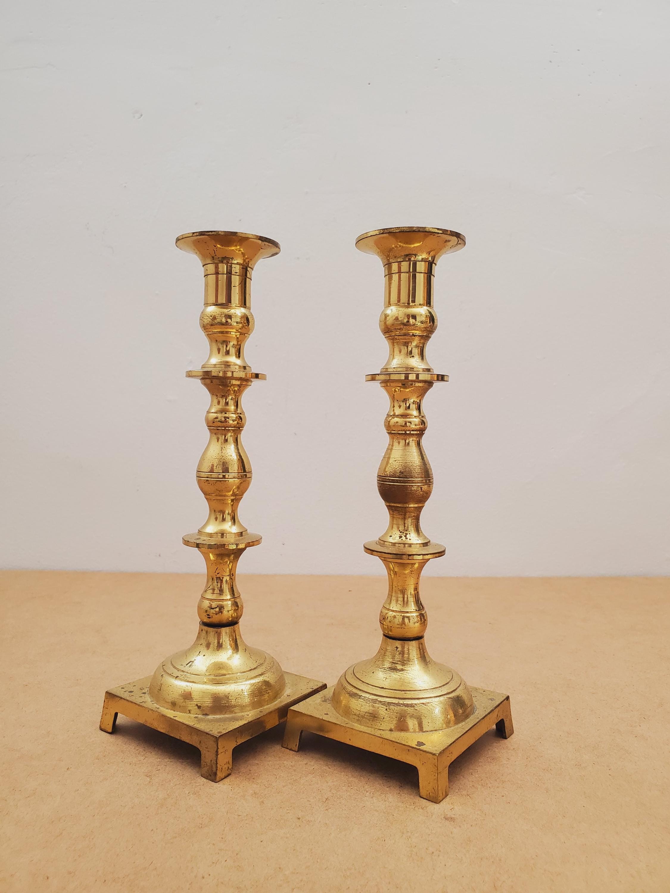 Paire De Chandeliers En Laiton Massif Vintage - Hauteur 23 Cm, Base 10 Cm - Déco Industriel