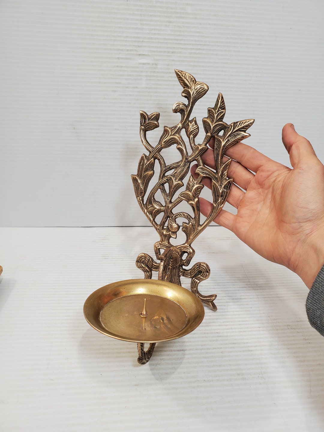 Vintage Brass Wall Sconce Candle Holder Brass Wall Sconces Etsy