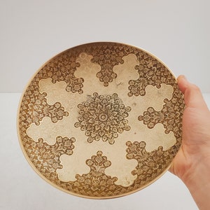 Vintage Brass Cloisonné Pedestal Bowl Dish, Floral Design, Catch All, Jewellery Dish, gold , Boho