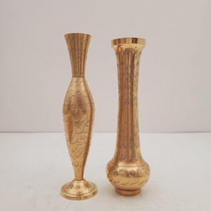small Vintage Brass Vase - Boho / Eclectic Decor - Decorative Centerpiece Vase - set of tow