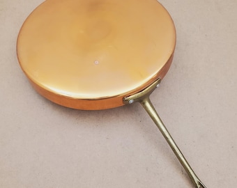 Handmade Copper Pot. Brass Handled Copper Pot- Special Gift - Vintage Copper 13 inch Crepe Pan. Frying Skillet.