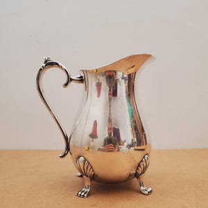 Vintage Silver Plate Pitcher, Tall Ribbed Plated Art Deco Style, Unique Water Jug Silver Plate Company Water Jug Made in England
