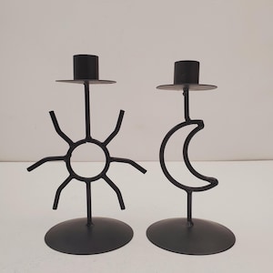 Celestial candlestick Metal star and moon candle holder Vintage altar decor Gift for witch friend 90s Aesthetic Decor - set of tow