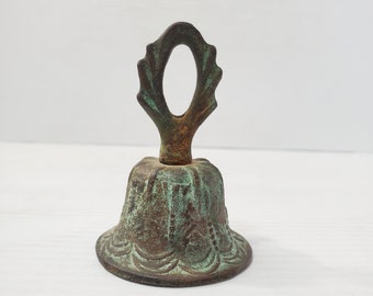 Vintage metal Hand Bell - Handheld Solid Bell with Charming Tone - Home Shrine Altar Tools - Meditation - Decor / Antique Cast Iron Bell