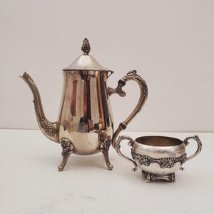 Silver Plate Footed Tea Teapot Server Set/Coffee Pot ,Antique Vintage Silver Teapot 1940s  Silver, Bed Breakfast , Victorian Wedding