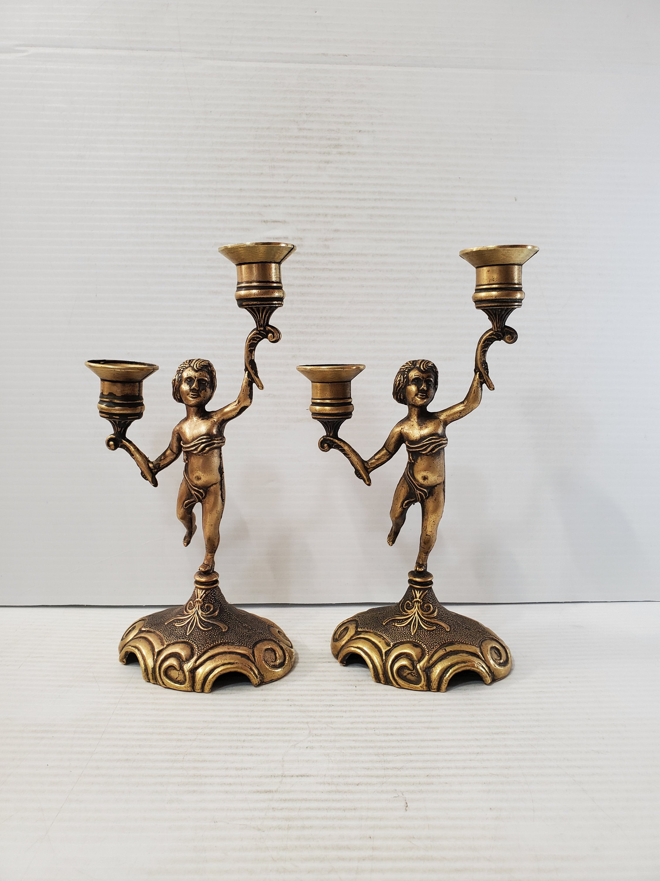 Vintage Candelabra Candle Holders/ 2 Arm Candelabras/ Candelabra Perfect  for Wedding Vintage Brass Candle Holder Table Display Set of Tow 