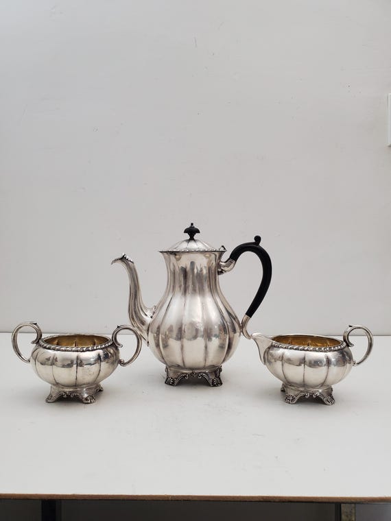 シルバープレート 脚付きティー ティーポット サーバー セット