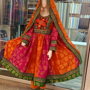 Tribu afgana Kuchi Bordado Amarillo y Rosa Hermoso Afghani Vestido Tradicional Vintage Afgano Banjara Vestido afghani Vestido Para Mujeres