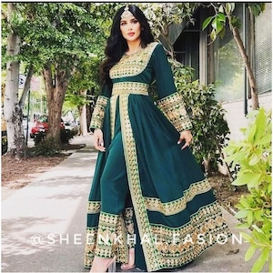 Afghan Dress For Women - Traditional Afghan Dress For Nikkah With Full Hand Made With Golden Embroidery