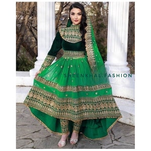 Afghan Wedding Dress For Women Nikkah - Traditional Afghan Dress With Full Hand Made Red With Golden Embroidery