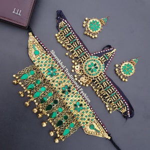 Afghan Jewelry Set Hand Made Afghani Necklace And Earings Afghani Tribal Choker Necklace Headpiece Mathapatti Earrings