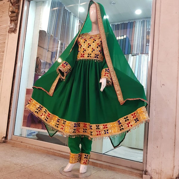 Afghaanse jurk voor vrouwen - handgemaakte Afghani jurk - traditionele Afghaanse Kuchi jurk met volledig borduurwerk