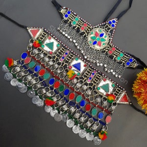 Handmade afghan jewelry set necklace, choker, earrings vintage kuchi tribal jewellery