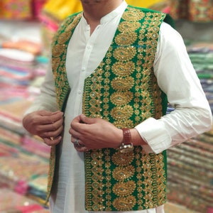 Afghan Traditional Waistcoat With Gold Embroidery Kuchi waistcoat Vintage Hazara Unisex Waistcoat Kuchi Banjara Handamade Waistcoat Clothing