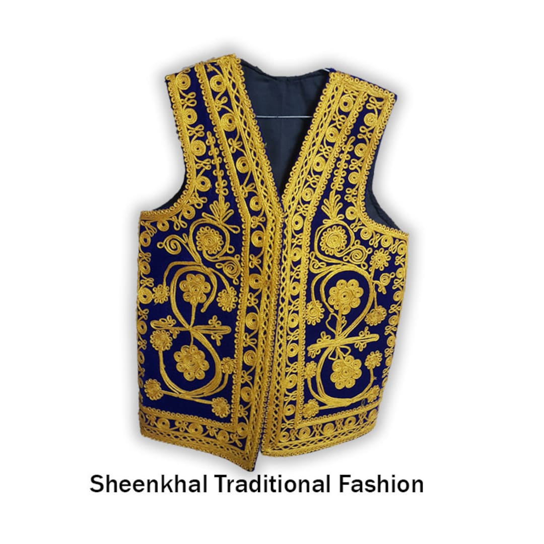 Black Afghani Waistcoat for Men – Golden Embroidered Traditional Design