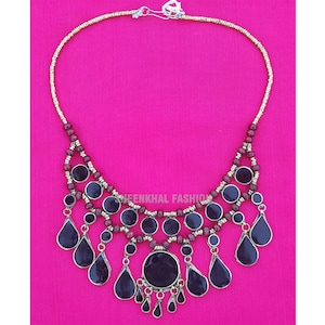 Afghan Jewelry Vintage Style Kuchi - Necklace Tribal Stone Choker Necklace, Afghan Ethnic Choker, Tribal Necklace, Ethnic Jewelry For Women