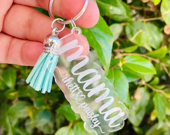 Dad With Kids Names Personalized Tassel Acrylic Keychain