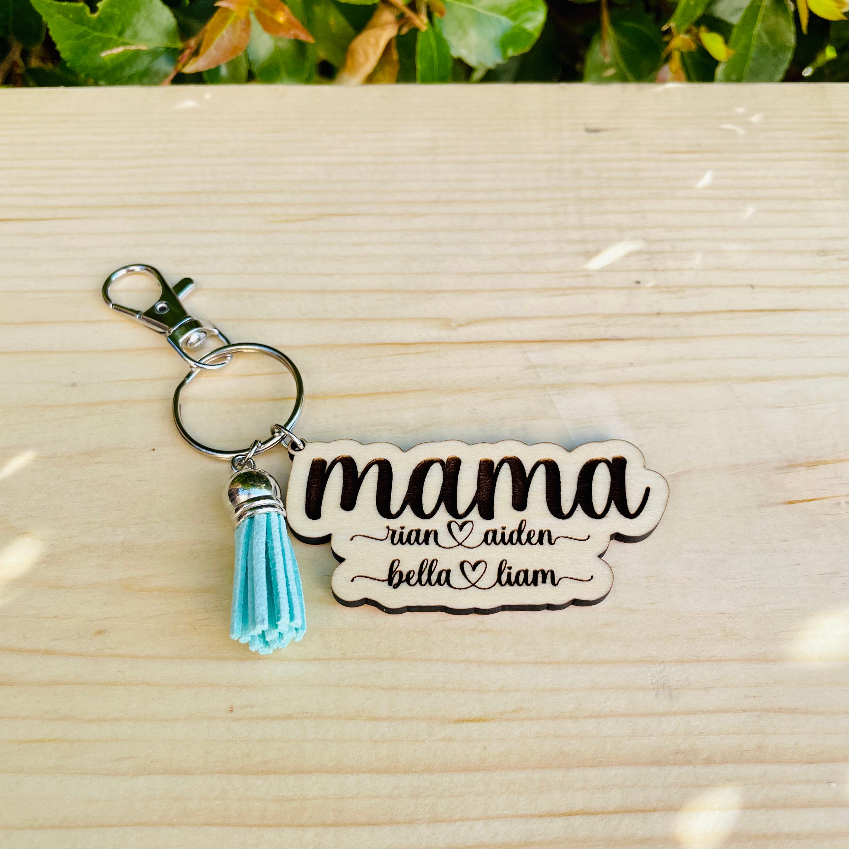 Customized Mama Keychain with Childrens Names Natural Wood Etsy