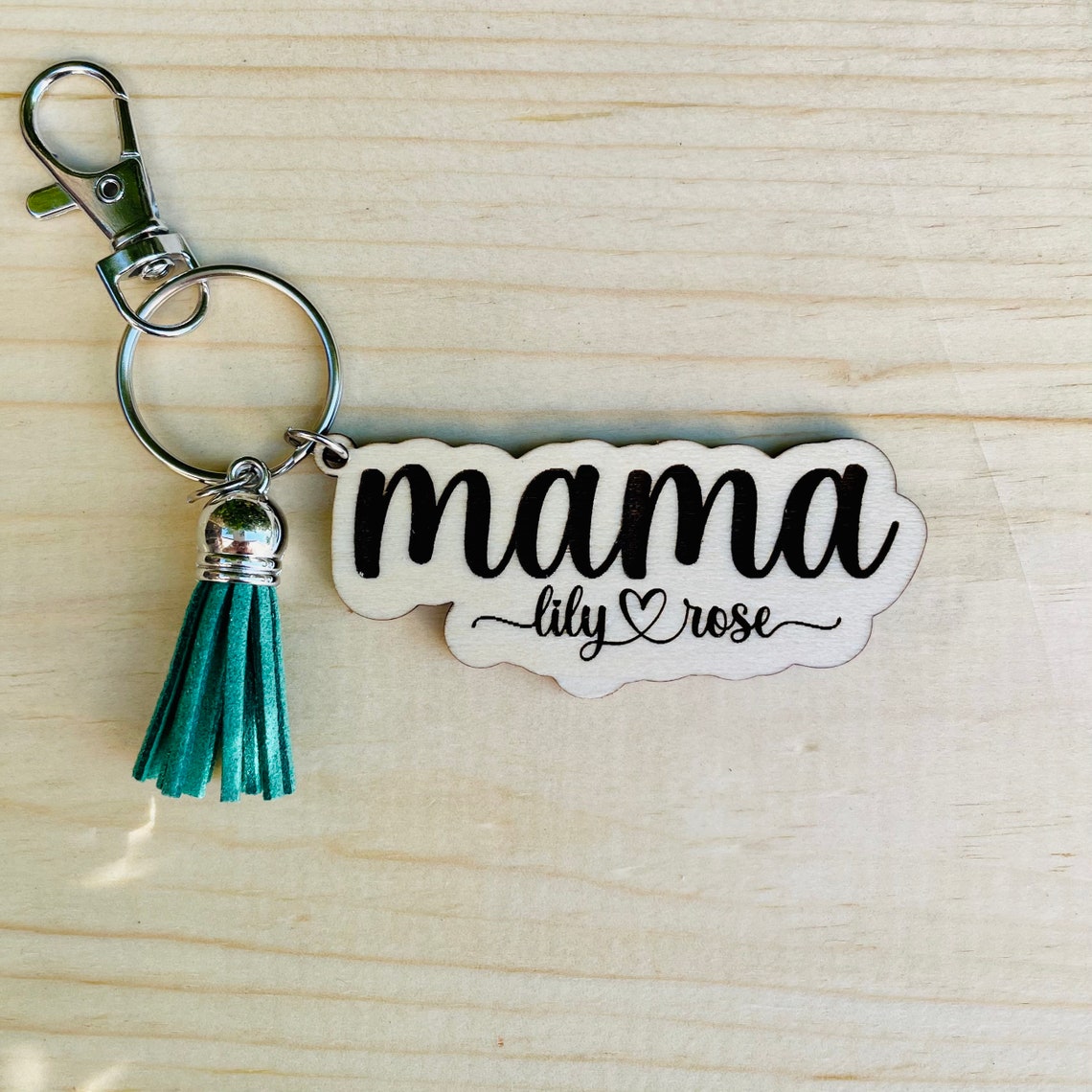 Customized Mama Keychain with Childrens Names Natural Wood Etsy