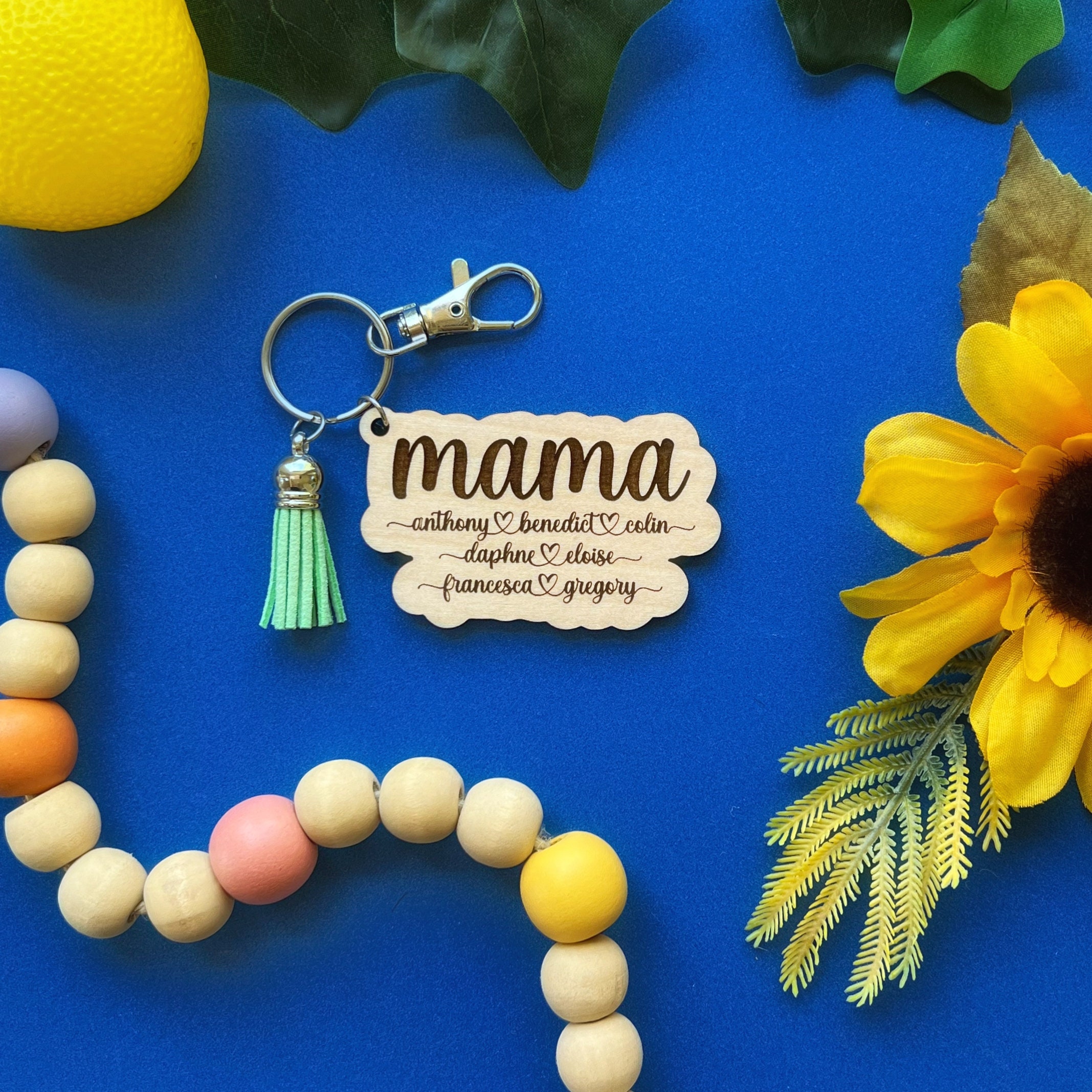 Mama Keychain With Childrens Names Natural Wood Etsy UK