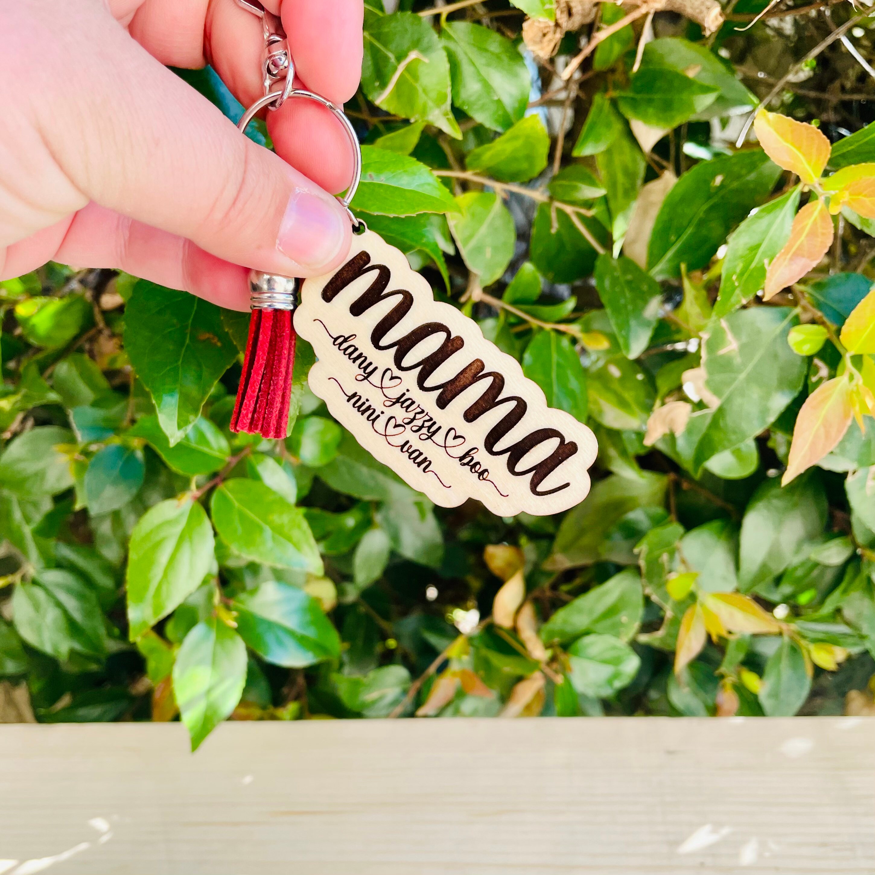 Mama Keychain With Childrens Names Natural Wood Etsy UK