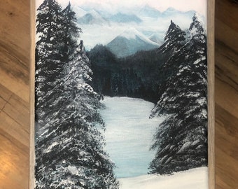 冬の湖の風景 アクリル画 - Etsy 日本