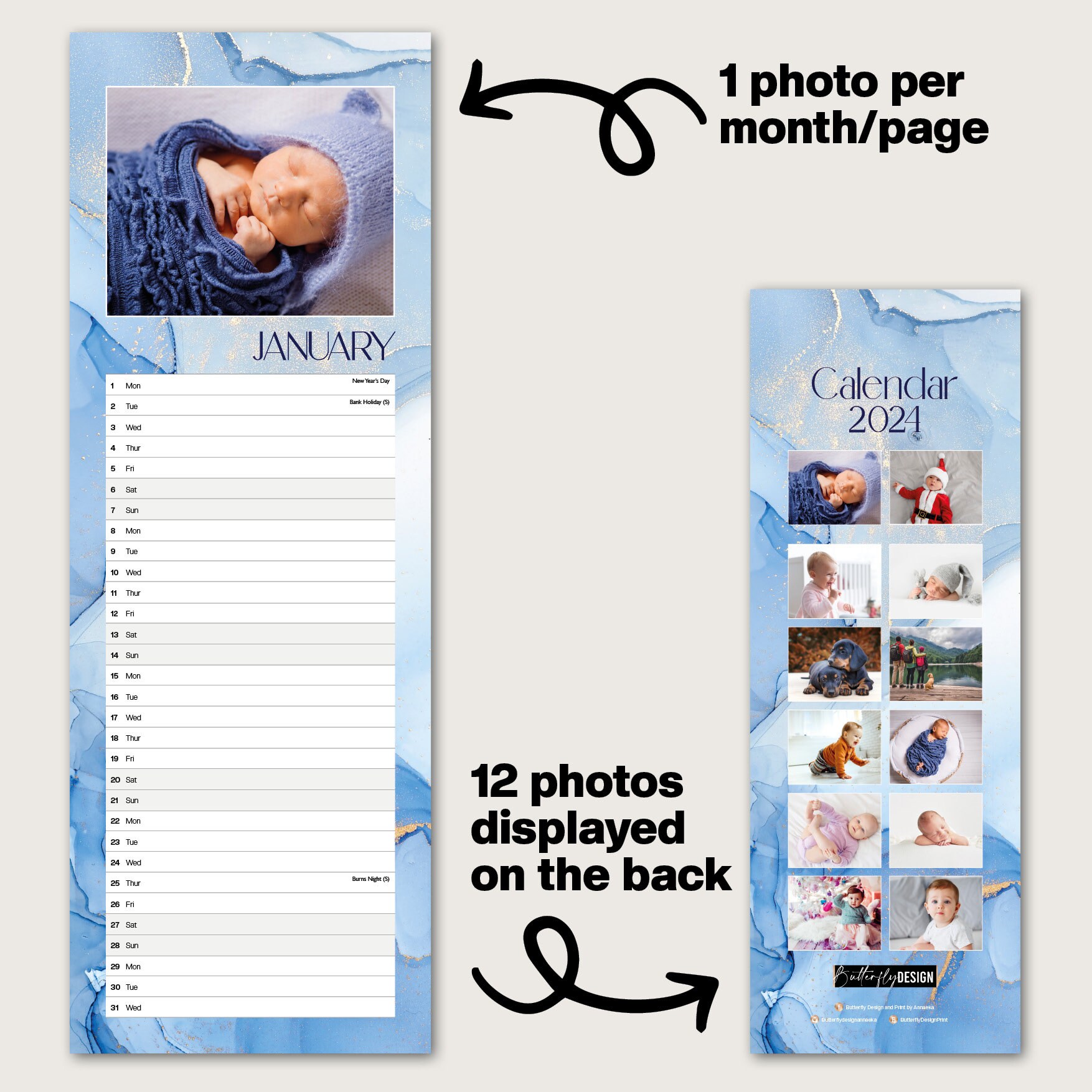 Personalised Photo Calendars for 2024 Monthly Kitchen Wall Etsy UK