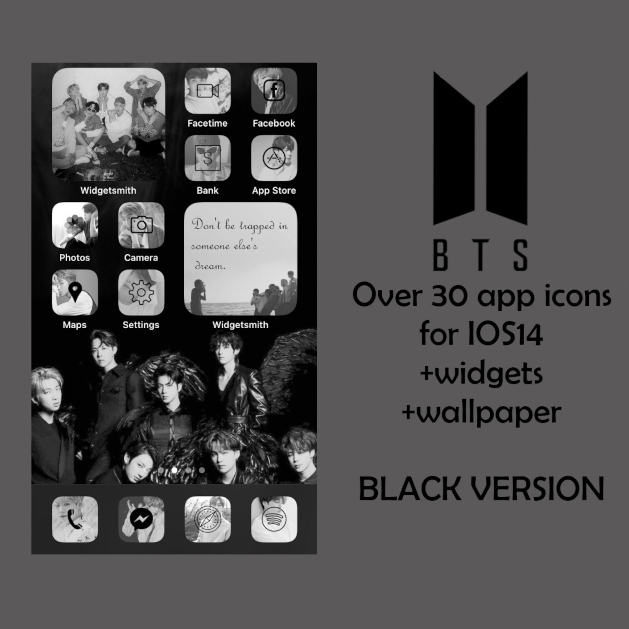 BTS Ios 14 Icons Dark Version Bangtan Boys Widgetsmith - Etsy