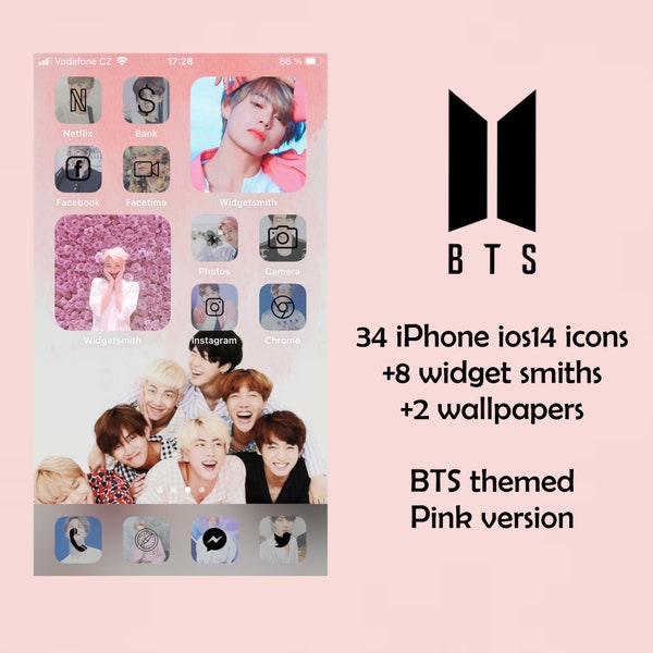 BTS | ios 14 icons | Pink | Bangtan boys | Widgetsmith | Widget photos | Wallpaper