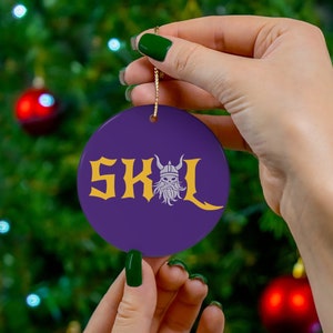 Skol Minnesota Skull Christmas Ceramic Ornament