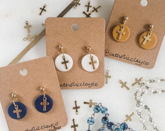 Mini Christian Cross Earrings // Polymer Clay Earrings