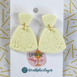 Pale Lemon Marian Earrings // Marian Cross Earrings // Catholic Polymer Clay Earrings // Classics Earrings