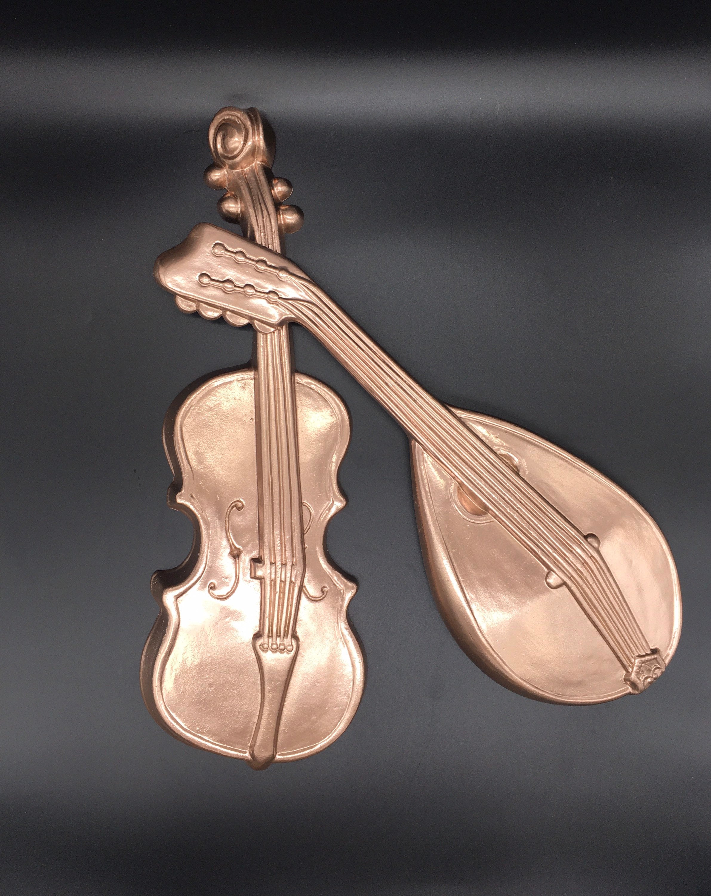 vintage mid century modern royal cast aluminium violon et mandoline wall art