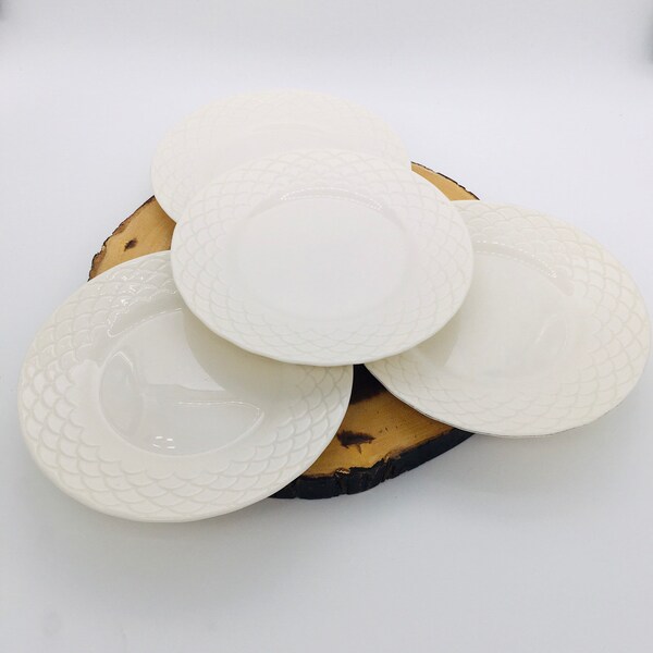 Vintage Arcopal France Romane Ivory Milk Glass Dessert Plates - Set Of 4