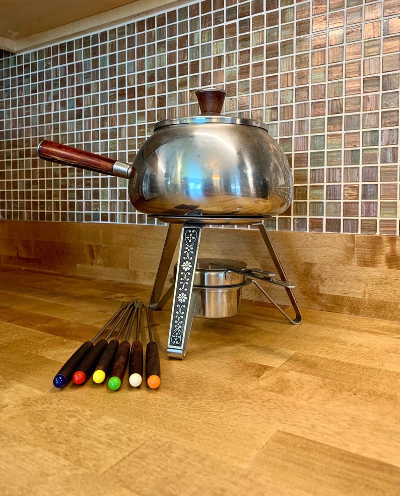 Vintage Stainless Steel Fondue Set