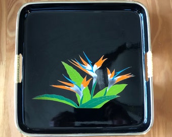 Vintage Japanese Lacquer Ware Trays - S, M, L - Gold Trim - Bird of Paradise design