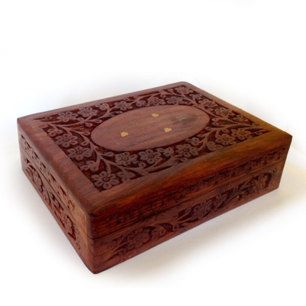 Clearance - Ornate Vintage Carved or Plain Solid Wooden Box Range - with Hinged Lid for Jewellery by Wondermist