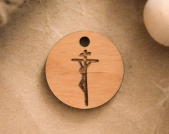 Crucifixion - Catholic Wood Attachment | Catholic Saint Quote Charm | Confirmation Gift | Catholic Mom Gift | Wooden Saint Keychain