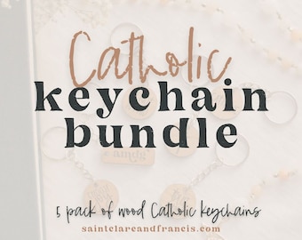 5 PACK Catholic Keychain Bundle | Catholic Teacher Gift | Confirmation Gift | Catholic Wood Keychain Pack | Catholic Saint Keychain