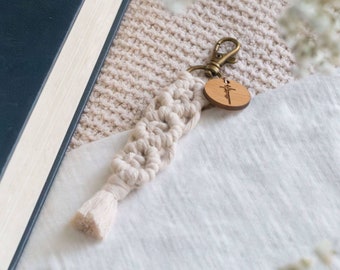 Catholic Macrame Keychain with Wood Attachment | Catholic Saint Quote Keychain | Catholic Confirmation Gift | Catholic Keychain for Bag