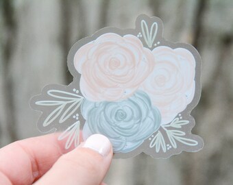 Blau und Pink Blumen-Vinyl-Aufkleber | Klar Blumenstrauß Vinyl Aufkleber | Katholische Blumengesteck Vinyl-Aufkleber | Katholischer Aquarellaufkleber