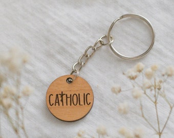 Catholic - Catholic Wood Keychain | Catholic Saint Quote Keychain | Confirmation Gift | Catholic Mom Gift | Wooden Saint Charm