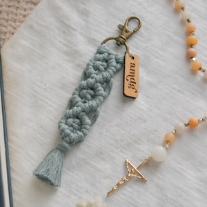 Build Your Own - Catholic Macrame Keychain with Wood Attachment | Catholic Saint Quote Keychain | Catholic Confirmation Gift | AMDG keychain