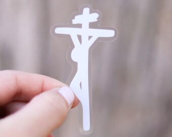 CLEAR Kreuzigungsaufkleber | Katholischer Vinyl-Aufkleber | Katholischer Kreuz Aufkleber | Katholische Konfirmation Geschenk | Katholisches Geschenk für Männer