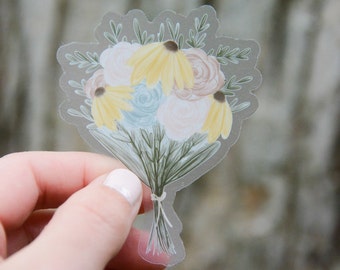 Blumenstrauß-Vinyl-Aufkleber | Handgezeichnete Vinyl-Aufkleber | Katholische Blumengesteck Vinyl-Aufkleber | Katholischer Aquarellaufkleber