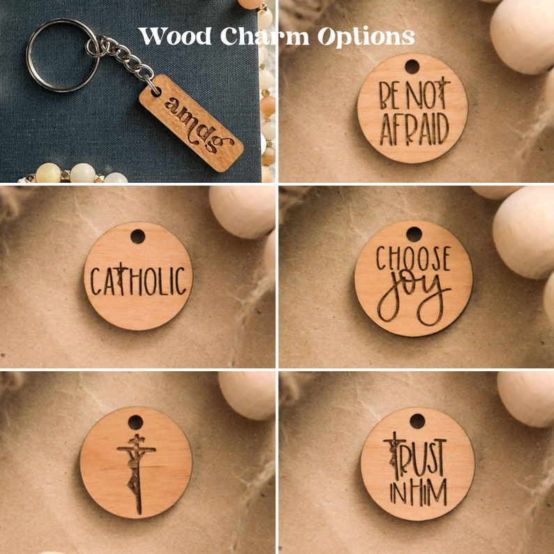 Build Your Own Catholic Macrame Keychain with Wood Attachment Catholic Saint Quote Keychain Catholic Confirmation Gift AMDG keychain image 8