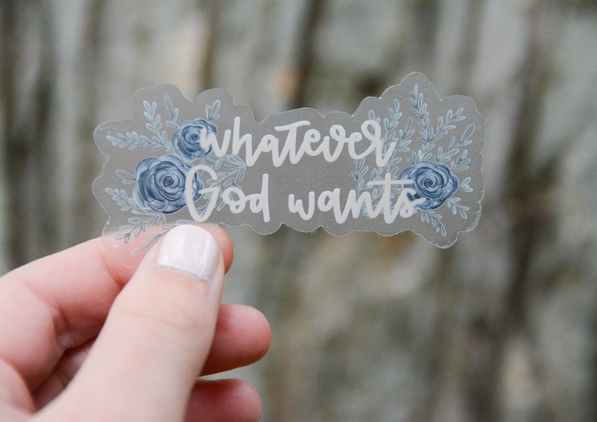 Whatever God Wants - St. Gianna Beretta Molla Clear Vinyl Sticker | Catholic Saint Quote Vinyl Sticker | Catholic Floral Watercolor Sticker
