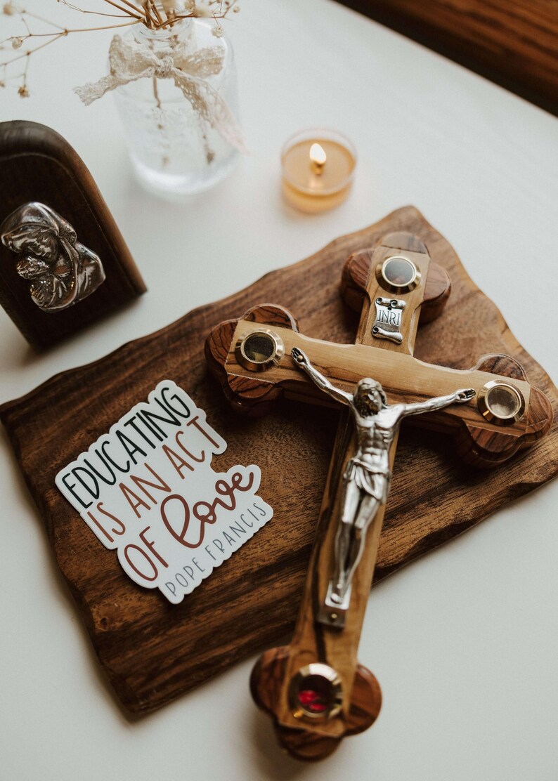 Educating is an act of love- Pope Francis Vinyl Sticker | Catholic Saint Quote Sticker | Catholic Teacher Gift |Catholic School Appreciation image 2