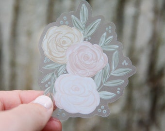 Orange and Pink Floral Vinyl Sticker | Clear Bouquet Vinyl Sticker | Catholic Floral Arrangement Vinyl Sticker | Catholic Watercolor Sticker