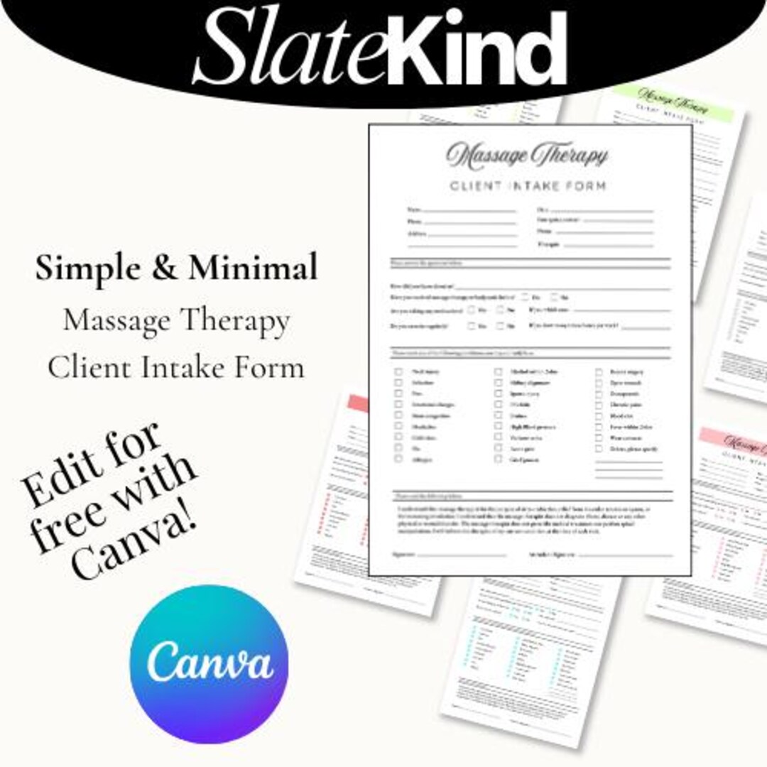 Massage Therapy Client Intake Form | Minimalist Canva Template (digital ...